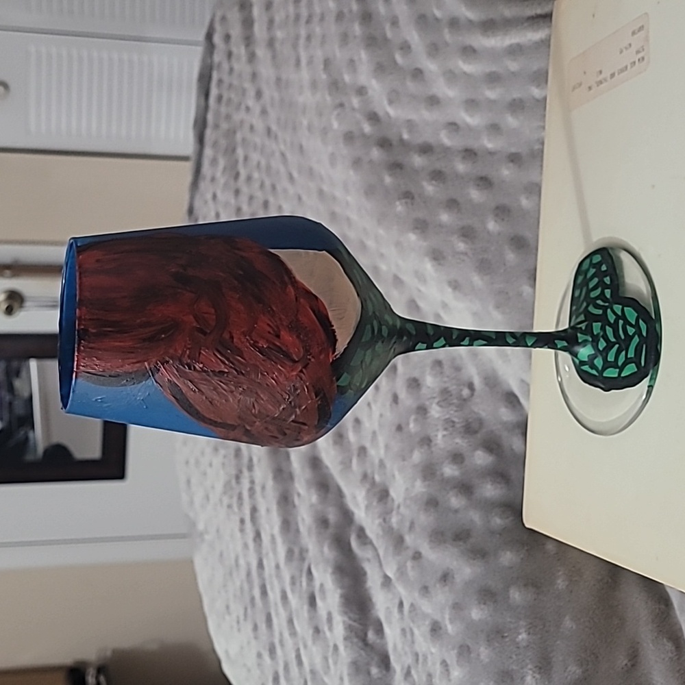 Hand painted Red-haired Mermaid Wine Glass - hand wash only.